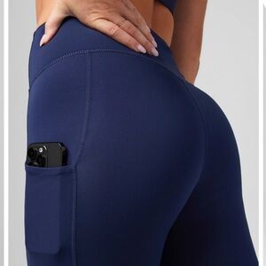 Fabletics PowerHold Leggings XXS Navy Blue High Rise Workout Yoga Pockets Gym